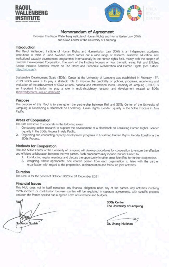 Agreement RWI and SDGs Center Unila